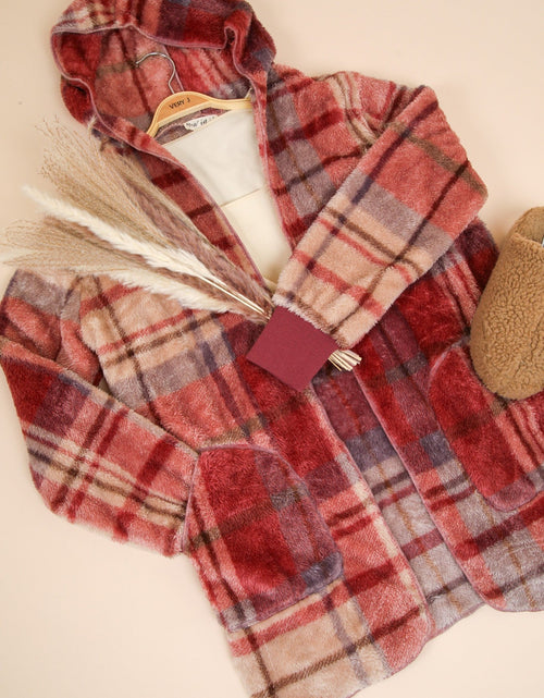 Load image into Gallery viewer, VERY J Fuzzy Plaid Long Sleeve Hooded Jacket
