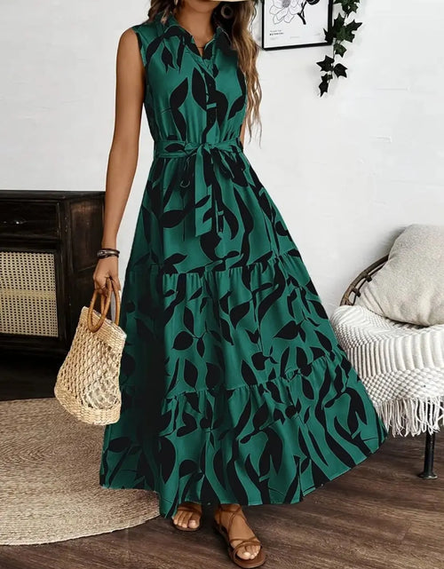 Load image into Gallery viewer, Printed Tie Waist Sleeveless Maxi Dress
