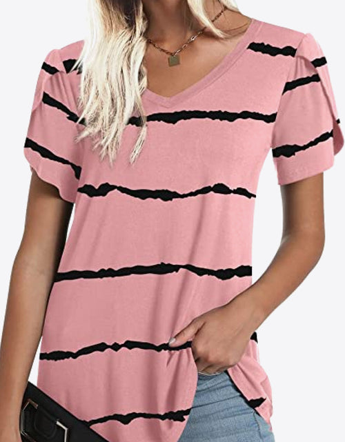 Load image into Gallery viewer, Printed Petal Sleeve V-Neck Blouse
