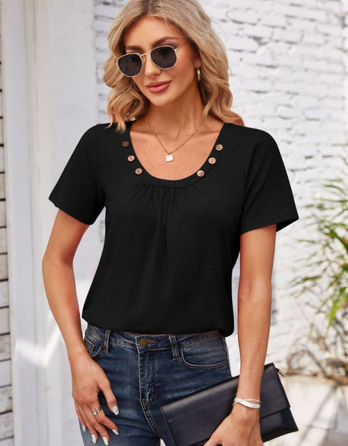 Load image into Gallery viewer, Decorative Button Scoop Neck T-Shirt
