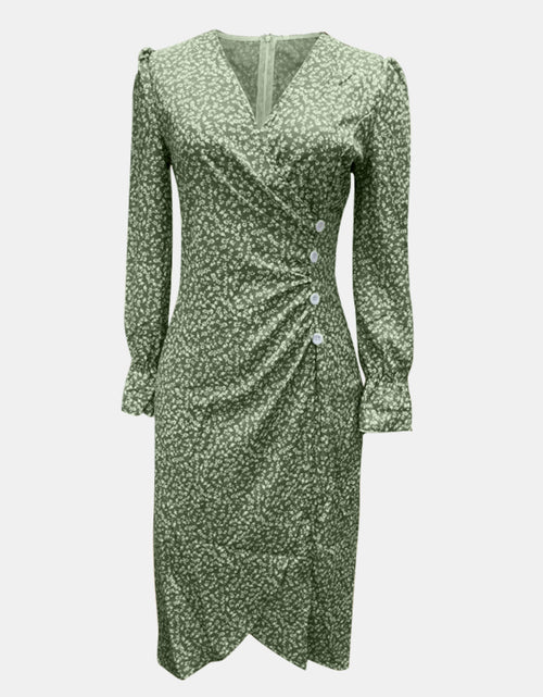 Load image into Gallery viewer, Full Size Printed Surplice Long Sleeve Midi Dress
