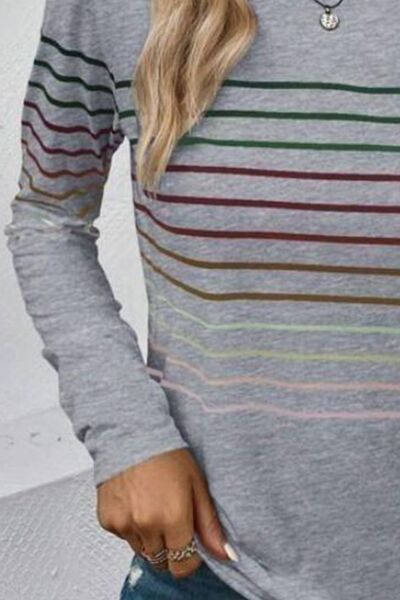 Load image into Gallery viewer, Striped Round Neck Long Sleeve T-Shirt
