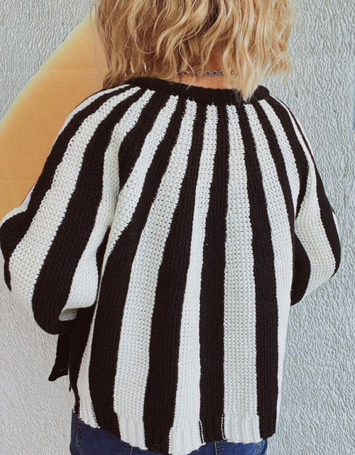 Load image into Gallery viewer, Contrast Stripes Button Down Long Sleeve Cardigan
