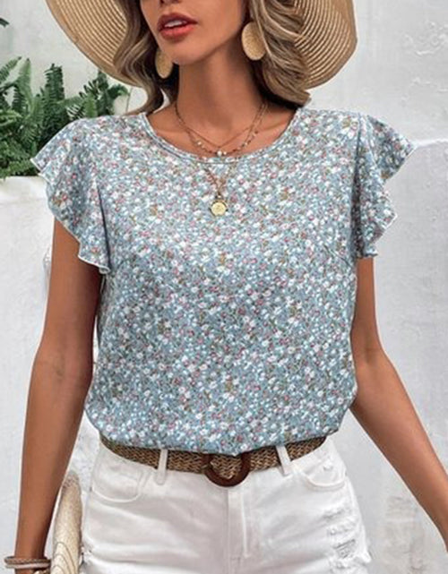 Load image into Gallery viewer, Ditsy Floral Round Neck Cap Sleeve Top

