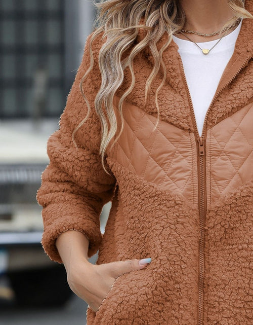 Load image into Gallery viewer, Fuzzy Zip Up Long Sleeve Hooded Jacket
