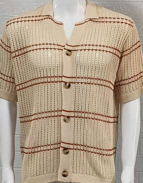 Load image into Gallery viewer, Men's Striped Collared Neck Hollow Out Shirt
