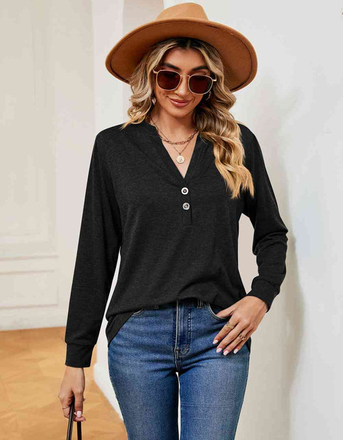 Load image into Gallery viewer, Buttoned Notched Neck Long Sleeve Top
