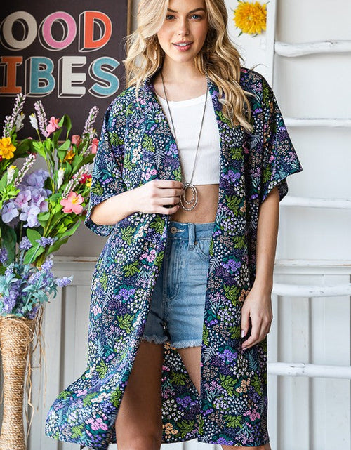 Load image into Gallery viewer, Heimish Full Size Half Sleeve Floral Open Cardigan Plus Size
