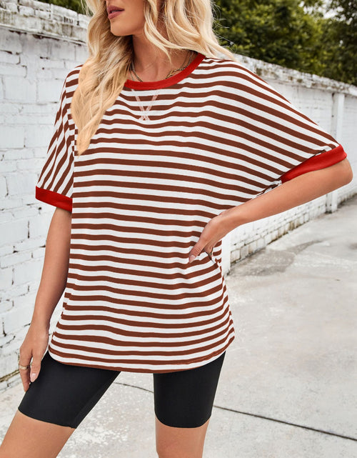 Load image into Gallery viewer, Lovelet Striped Round Neck Half Sleeve T-Shirt
