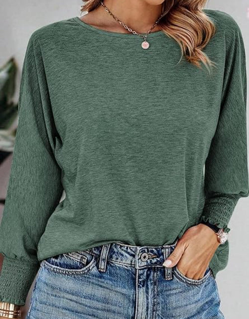 Load image into Gallery viewer, Round Neck Smocked Lantern Sleeve T-Shirt
