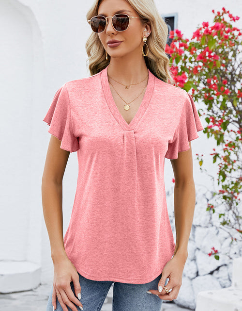 Load image into Gallery viewer, V-Neck Flutter Sleeve T-Shirt
