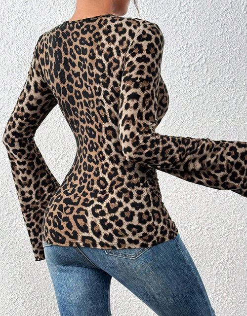 Load image into Gallery viewer, Leopard Surplice Flare Sleeve Top
