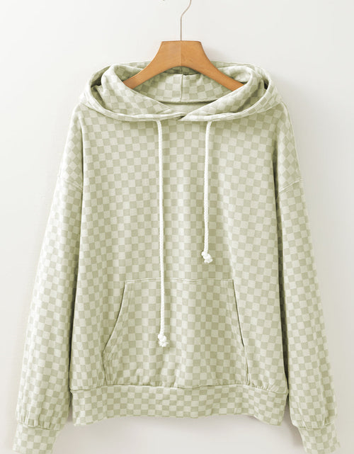 Load image into Gallery viewer, Checkered Print Kangaroo Pocket Drawstring Hoodie
