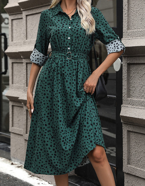 Load image into Gallery viewer, Perfee Printed Belted Long Sleeve Midi Dress
