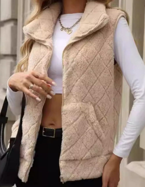 Load image into Gallery viewer, Fuzzy Plaid Texture Zip Up Vest Coat
