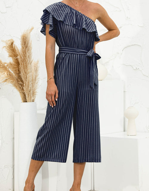 Load image into Gallery viewer, Ruffled Single Shoulder Tie Waist Jumpsuit
