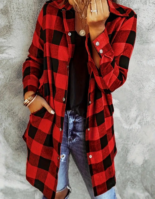 Load image into Gallery viewer, Plaid Collared Neck Snap Down Long Sleeve Jacket
