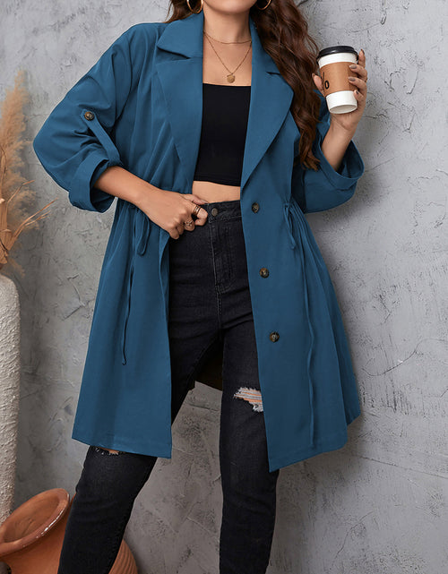 Load image into Gallery viewer, Honey Plus Size Lapel Collar Drawstring Roll-Tab Sleeve Trench Coat
