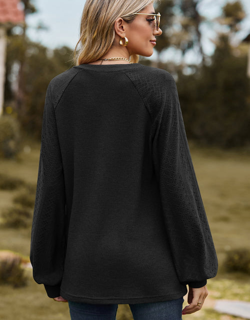 Load image into Gallery viewer, Notched Neck Raglan Sleeve Blouse
