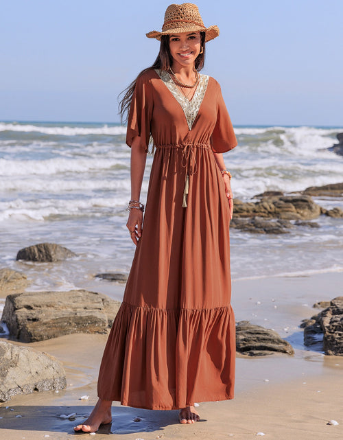 Load image into Gallery viewer, Ruffled Tassel V-Neck Flutter Sleeve Dress
