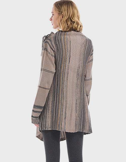 Load image into Gallery viewer, Angel Wings Tassel Striped Open Front Long Sleeve Cardigan
