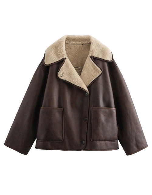 Load image into Gallery viewer, Collared Neck Long Sleeve Plush Jacket
