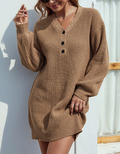 Load image into Gallery viewer, V-Neck Dropped Shoulder Mini Sweater Dress
