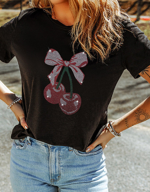 Load image into Gallery viewer, Cherry Graphic Round Neck Short Sleeve T-Shirt
