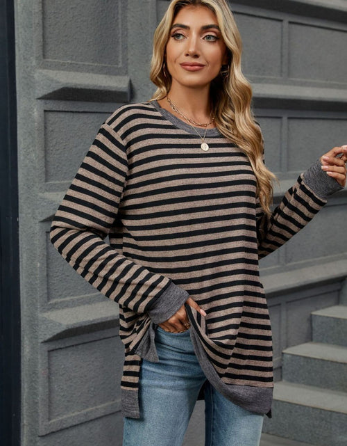 Load image into Gallery viewer, Striped Round Neck Long Sleeve T-Shirt
