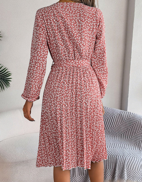 Load image into Gallery viewer, Ditsy Floral Tie Waist Pleated Dress
