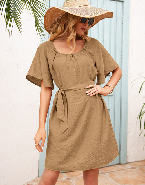 Load image into Gallery viewer, Ivy Lane Tie Waist Flutter Sleeve Mini Dress
