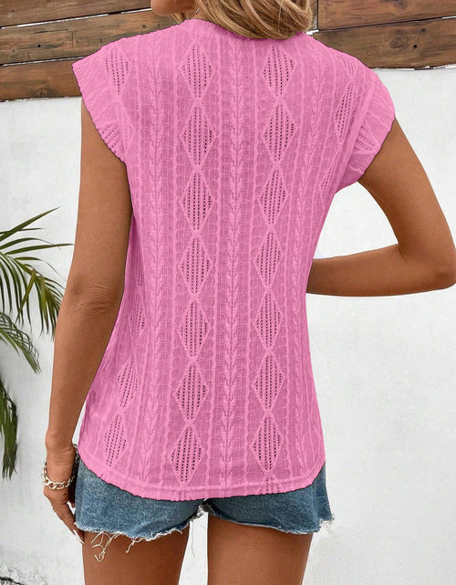 Load image into Gallery viewer, Openwork Round Neck Cap Sleeve Top
