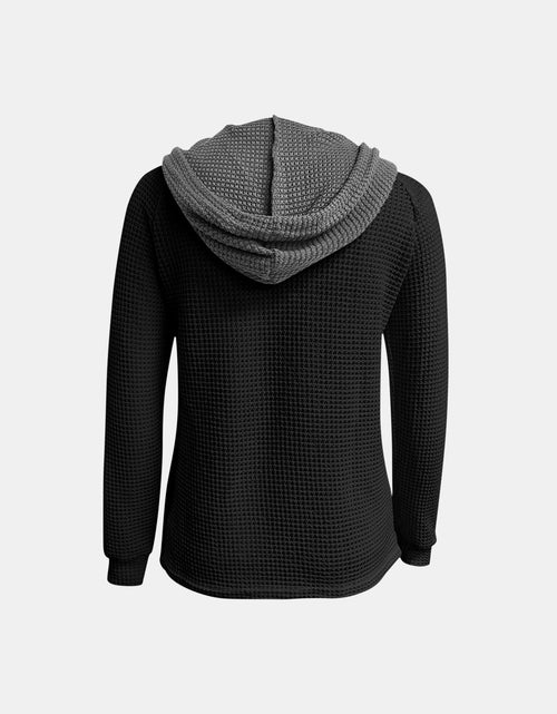 Load image into Gallery viewer, Full Size Waffle-Knit Contrast Long Sleeve Hoodie

