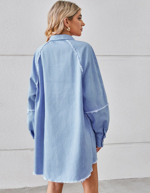 Load image into Gallery viewer, Raw Hem Button Up Denim Dress

