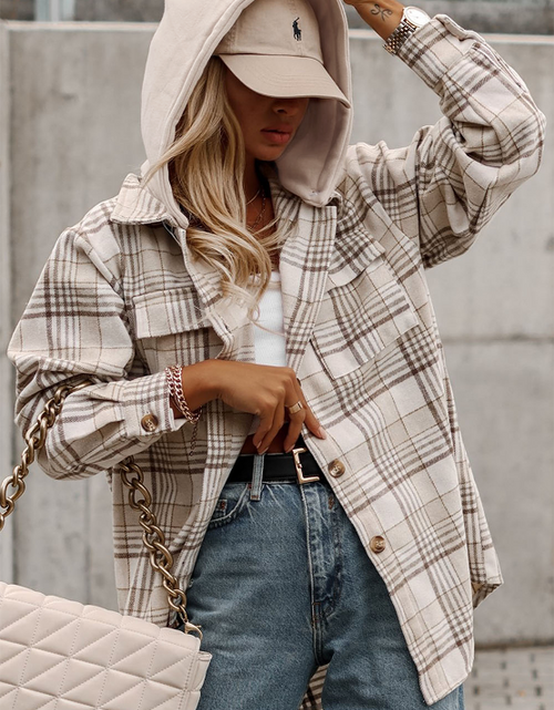 Load image into Gallery viewer, Plaid Removable Hood Button Up Shacket
