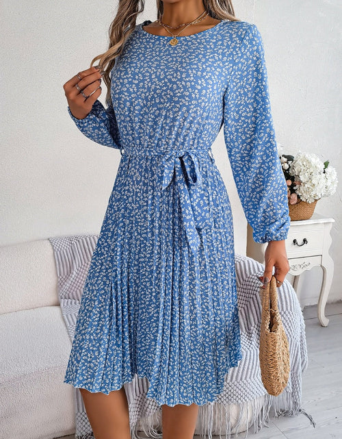 Load image into Gallery viewer, Ditsy Floral Tie Waist Pleated Dress
