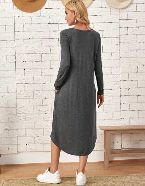 Load image into Gallery viewer, Pocketed Round Neck Long Sleeve Tee Dress
