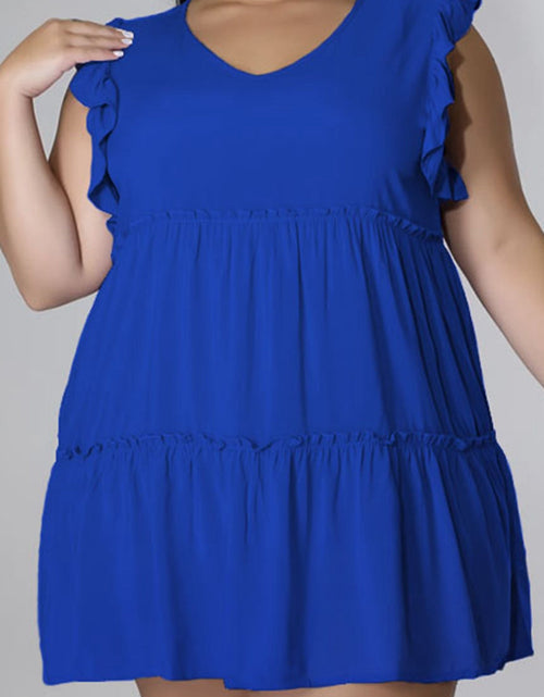 Load image into Gallery viewer, Plus Size V-Neck Frill Trim Mini Dress
