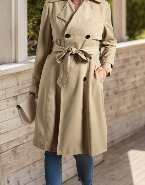 Load image into Gallery viewer, Collared Neck Tie Waist Buttoned Long Sleeve Trench Coat
