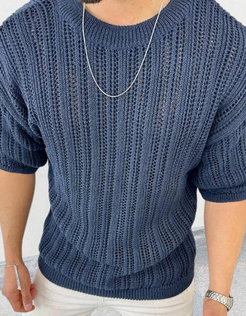 Load image into Gallery viewer, Men's Openwork Round Neck Knit T-Shirt
