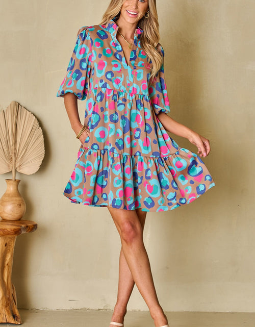 Load image into Gallery viewer, Notched Balloon Sleeve Mini Dress
