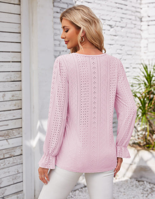 Load image into Gallery viewer, Applique V-Neck Flounce Sleeve T-Shirt
