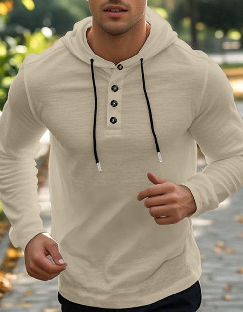 Load image into Gallery viewer, Men's Full Size Drawstring Button Detail Long Sleeve Hoodie Plus Size
