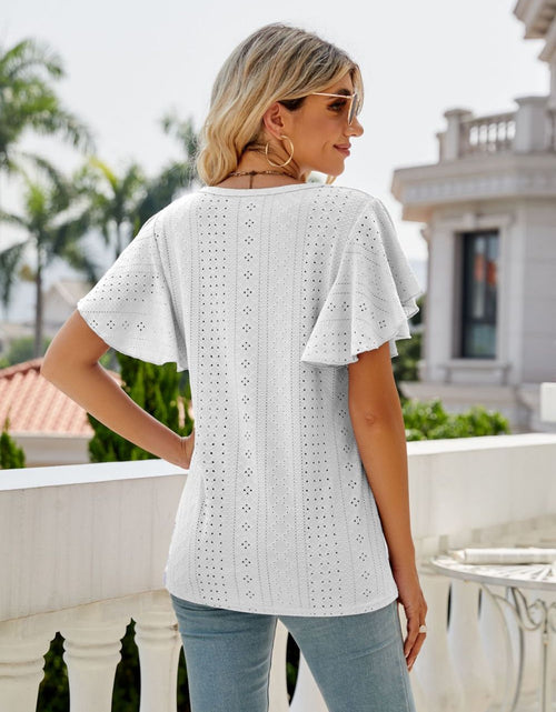 Load image into Gallery viewer, Eyelet Flutter Sleeve Round Neck Top
