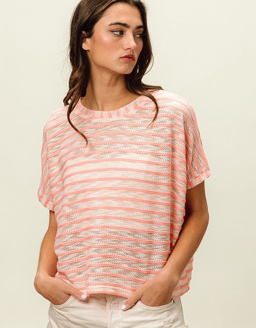 Load image into Gallery viewer, BiBi Braid Striped Short Sleeve Round Neck T-Shirt
