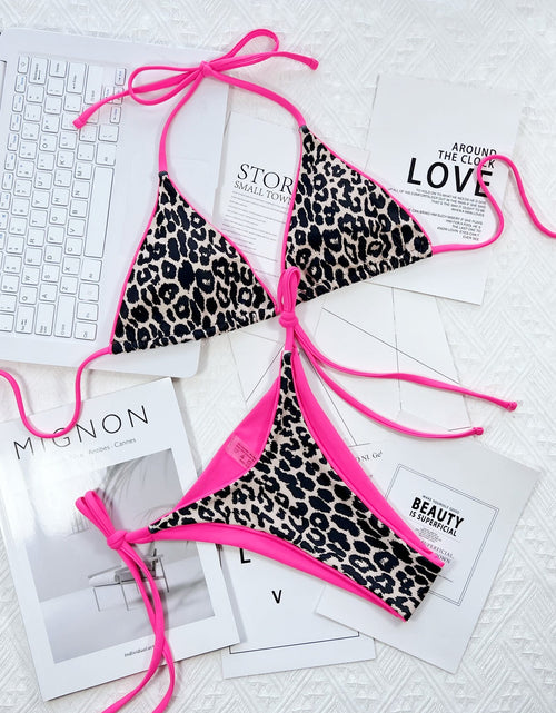 Load image into Gallery viewer, Leopard Print Halter Neck Tie Side Bikini Set
