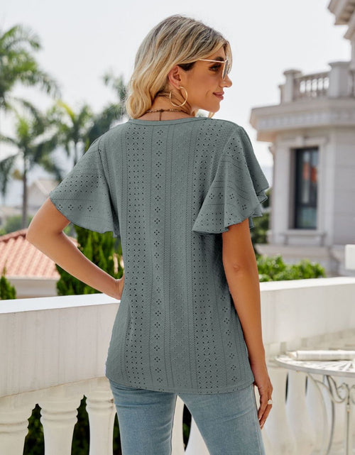 Load image into Gallery viewer, Eyelet Flutter Sleeve Round Neck Top
