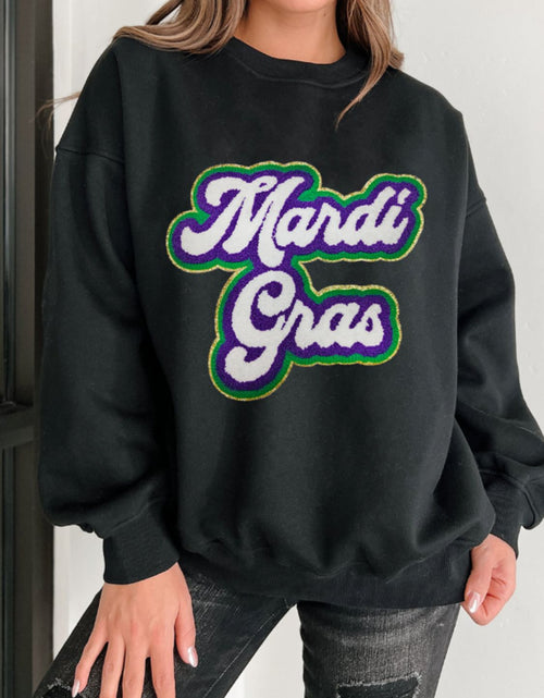 Load image into Gallery viewer, MARDI GRAS Round Neck Drop Shoulder Sweatshirt
