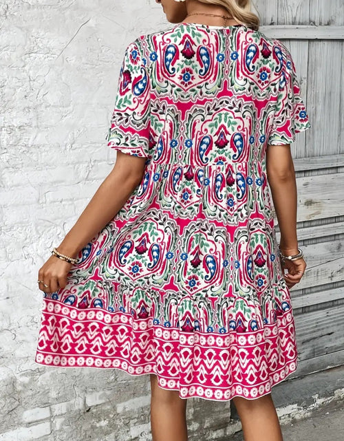 Load image into Gallery viewer, Printed Tie Neck Short Sleeve Dress
