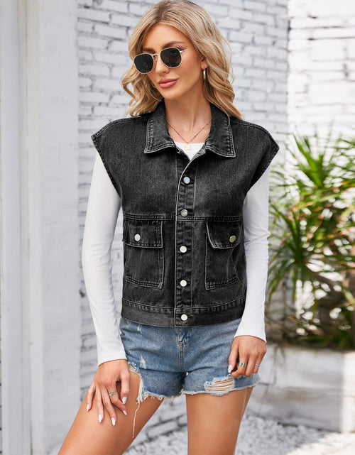 Load image into Gallery viewer, Cap Sleeve Denim Jacket with Pockets
